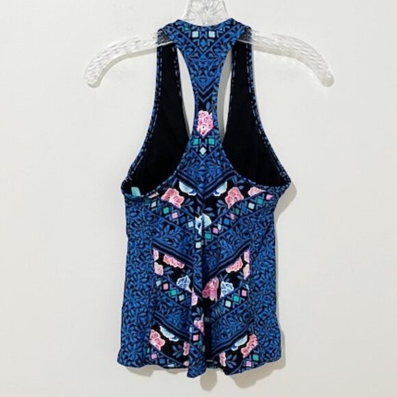Beach House Swim Tankini Top Blue Pink Floral Zip Front Racerback Size 6 - Picture 4 of 7